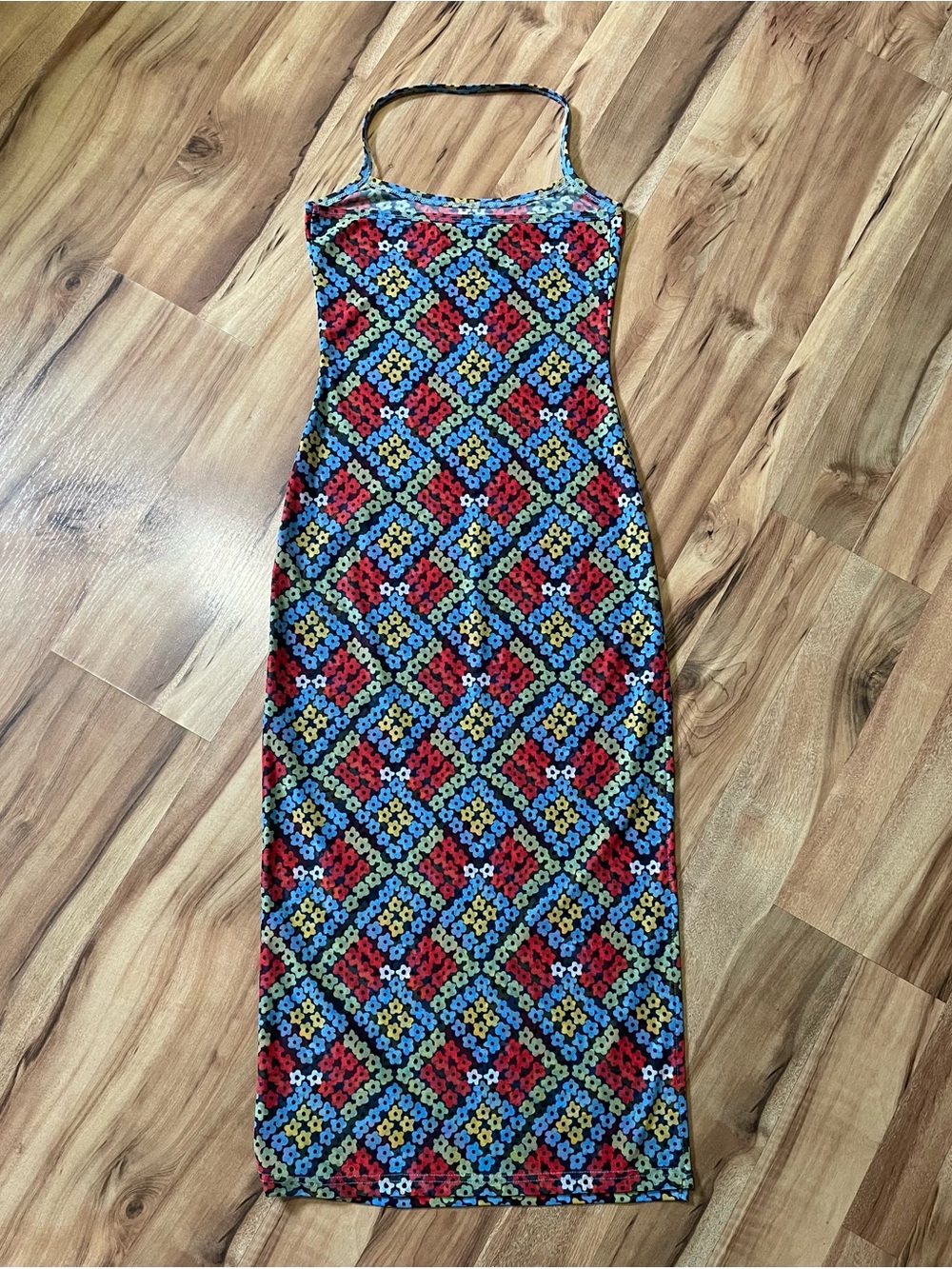 Fashion Brand Company Red & Blue Floral Diamond Print Halter Maxi Dress Sz S - Picture 2 of 7